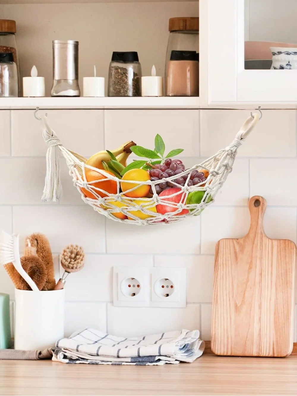Fruit Hanging Net Basket - White Nylon Hammock for Fruit Storage